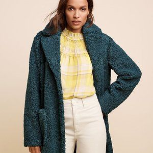 Ann Taylor Teddy Patch Pocket Coat Teal 